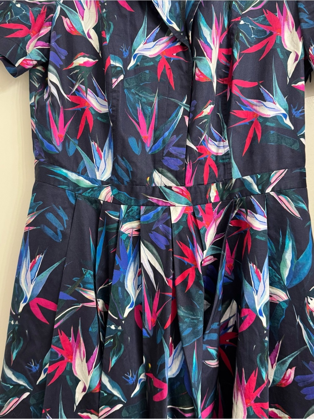 Jason Wu Navy Tropical Bird of Paradise Shirt Dress Size 8 Medium - Picture 5 of 9